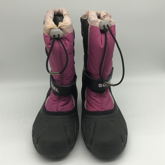 Sorel Flurry Girl's Size 6 Hi Top Black Pink Outdoor Snow Boots - Picture 2 of 5